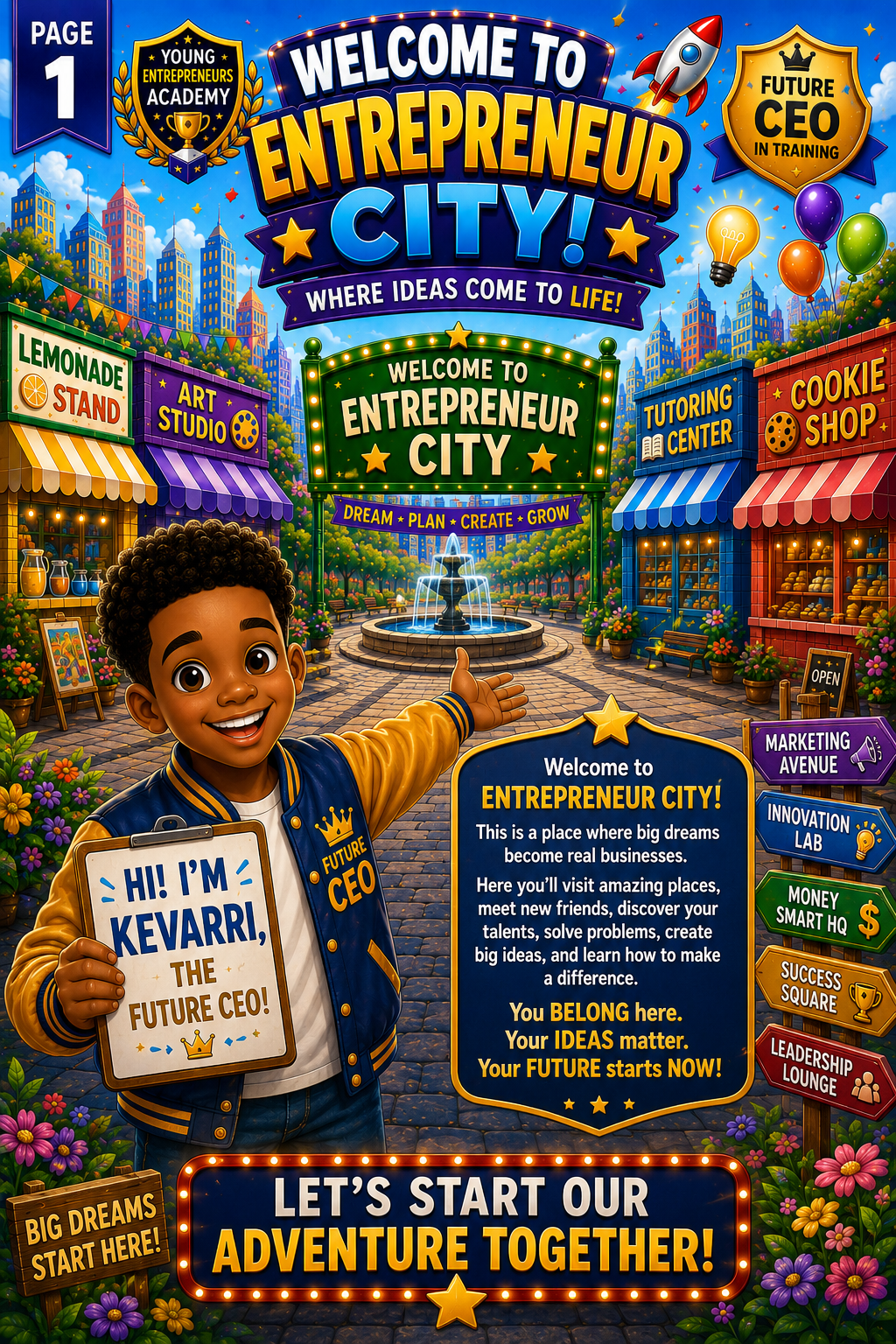Welcome to Entrepreneur City — Page 1, where ideas come to life!